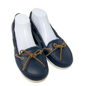 Crocs Womens‎ Boatline Boat Deck Shoe Navy Blue White Leather Laces Size 9